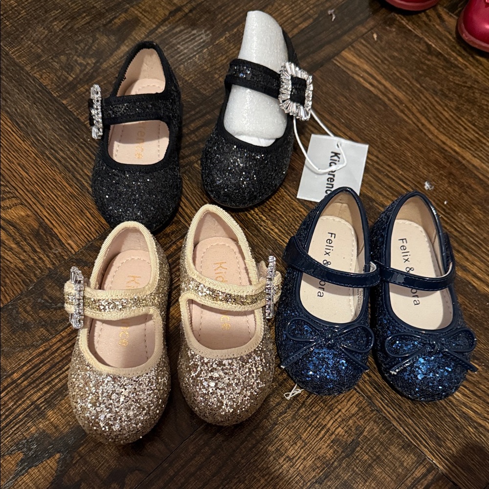 Glittery Kids Shoes - Black, Gold, and Blue
